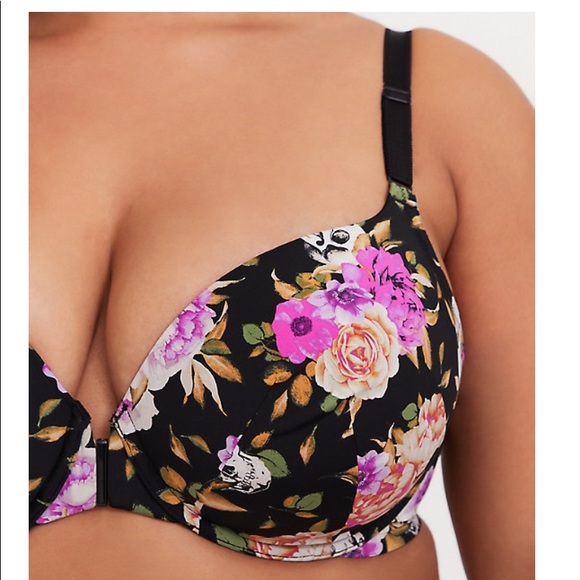 🆕 BLACK SKULL FLORAL FRONT CLASP BRA - Picture 3 of 4
